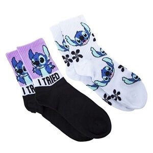 Disney Stitch | Mid-Crew Socks | 2 Pack | Fits Shoe Size 4-10